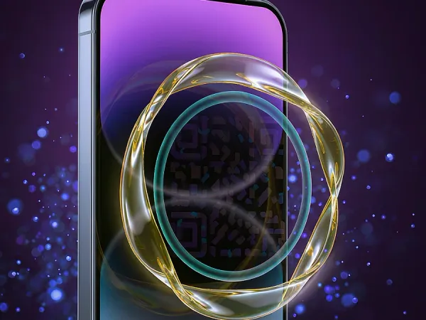 as8 smartphone surrounded by translucent circular graphics