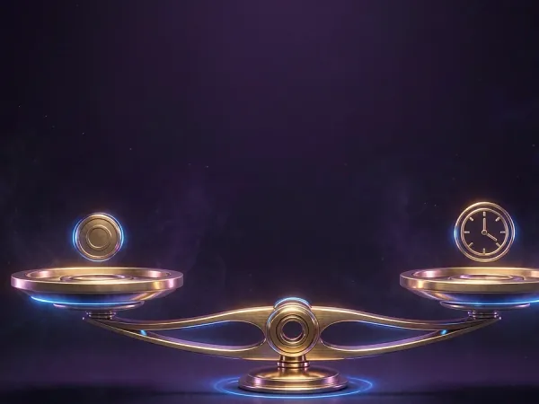 as8 balance scale with glowing symbols on both sides