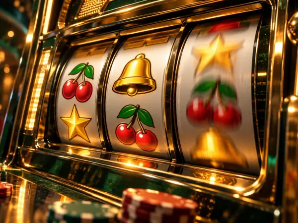 as8 close-up slot machine with cherry, bell and star reels and casino chips